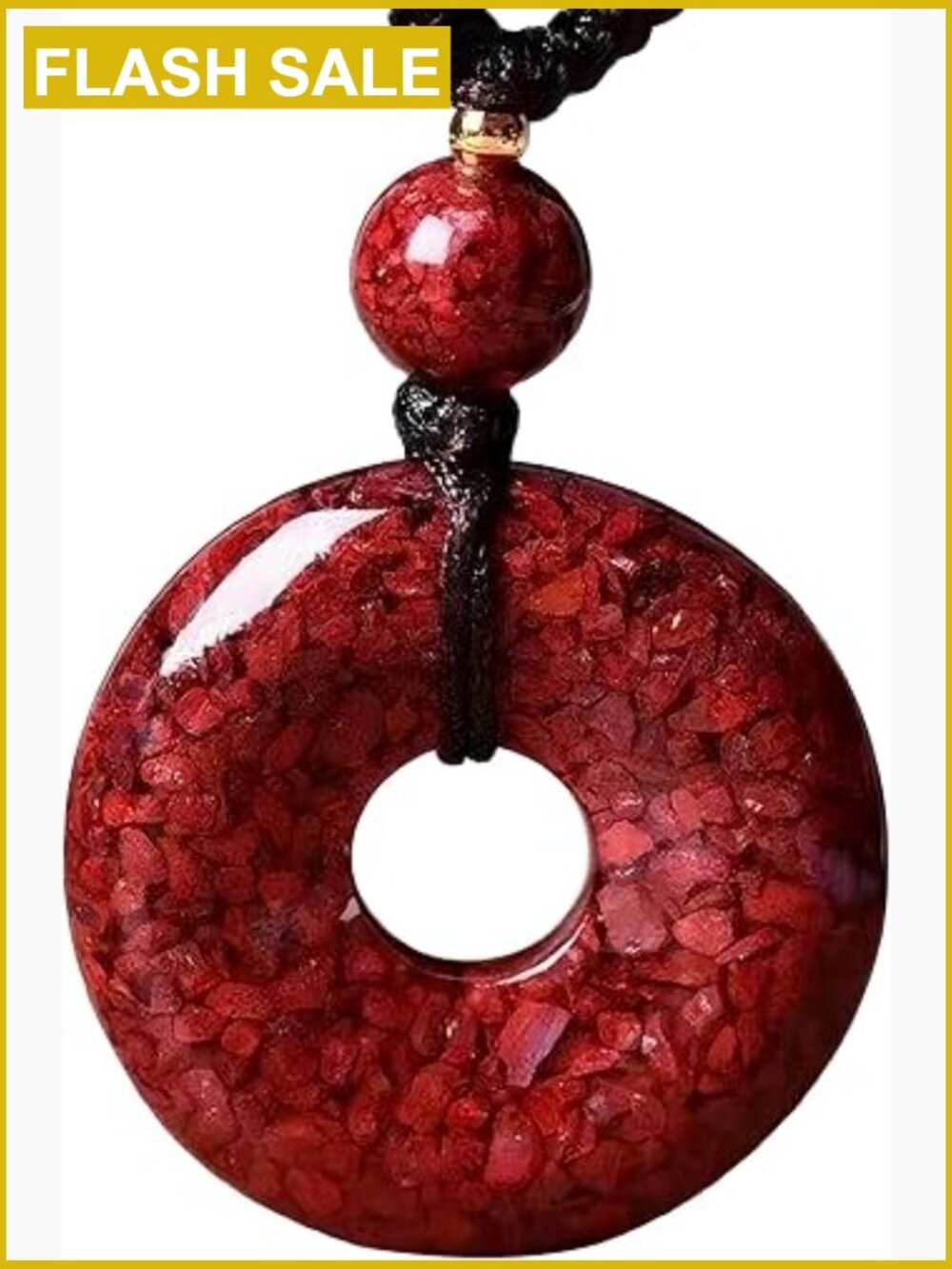Cinnabar Donut Pendant Necklace, Feng Shui Amulet for Protection & Good Luck